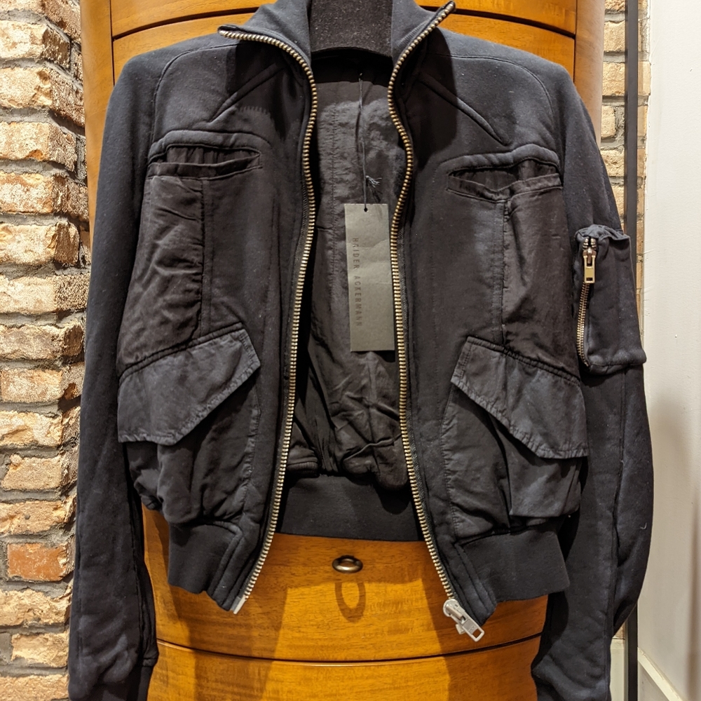 Haider Ackermann women's shrunken padded jersey bomber jacket.